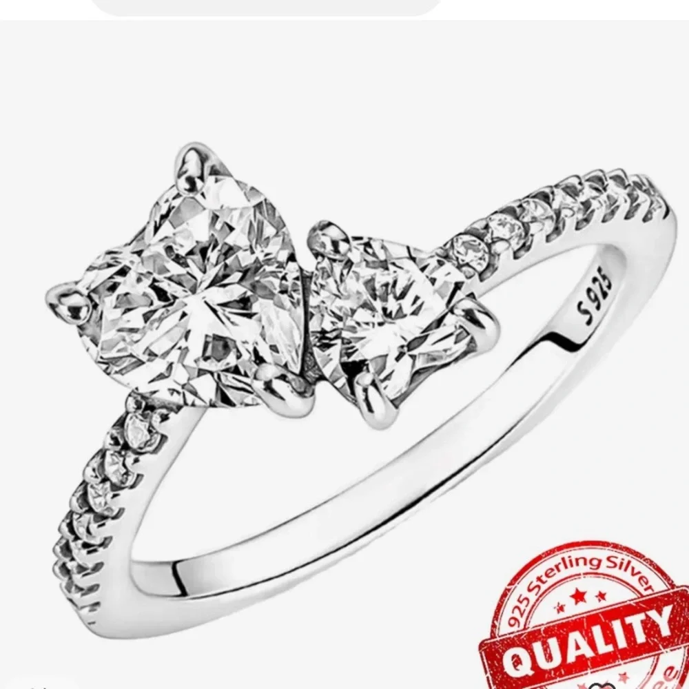 - Double Heart Ring ) 9.25 Sterling Silver & CZ Size 8